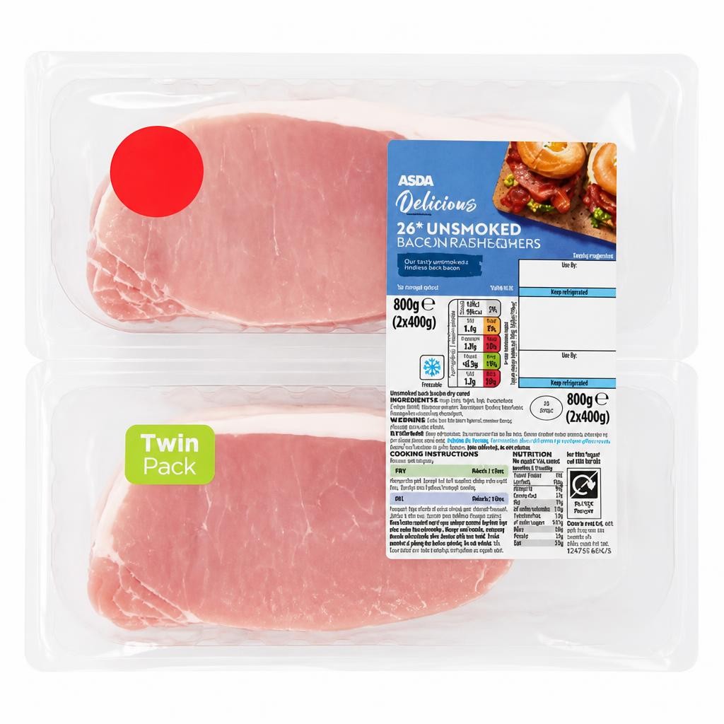 ASDA 26 Unsmoked Back Bacon Rashers 800g (2x400g)