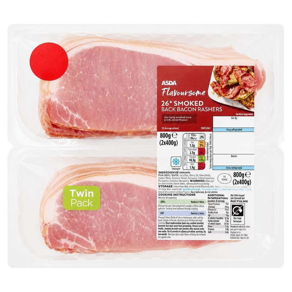 ASDA Smoked Back Bacon Rashers 800g (2x400g)