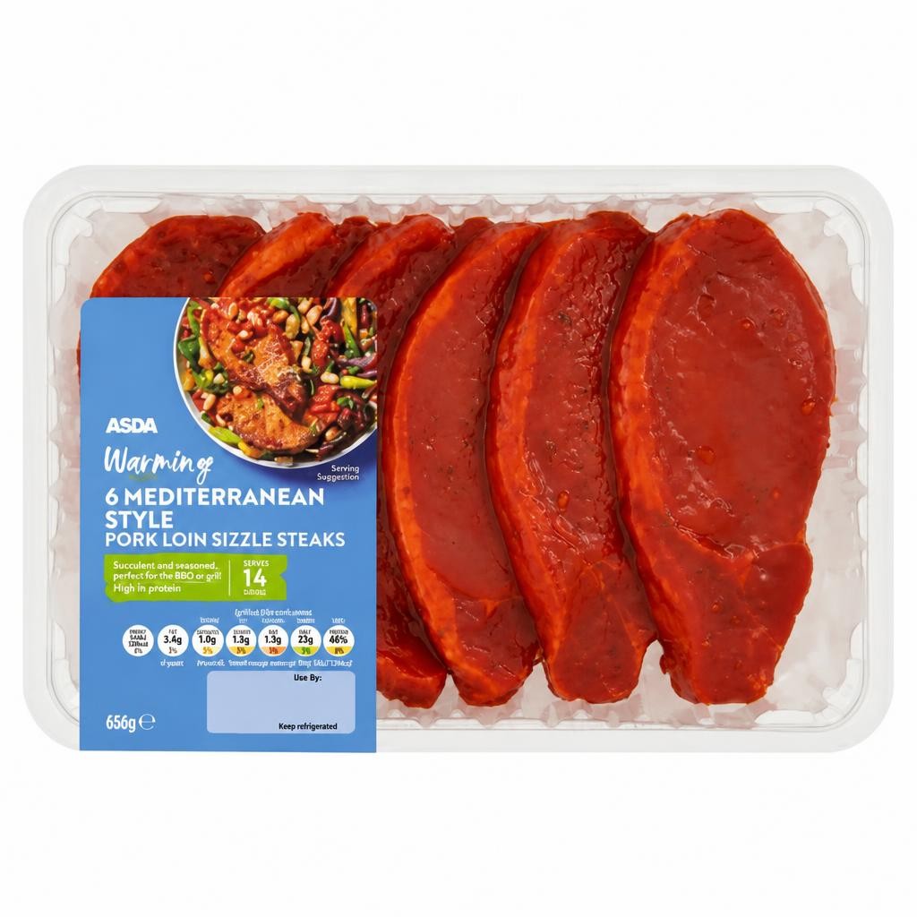 ASDA Warming 6 Mediterranean Style Pork Loin Sizzle Steaks 660g