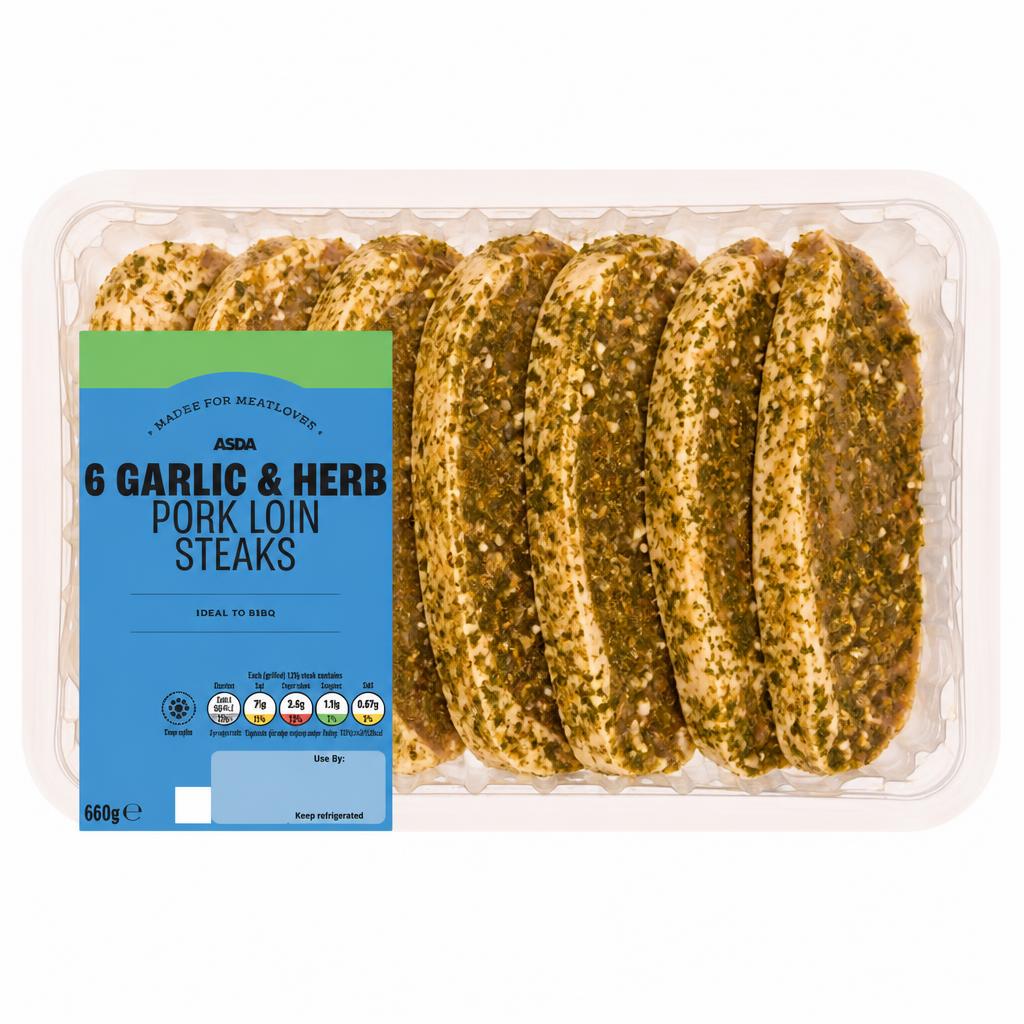 Summer Grill by ASDA 6 Garlic & Herb Pork Loin Steaks 660g
