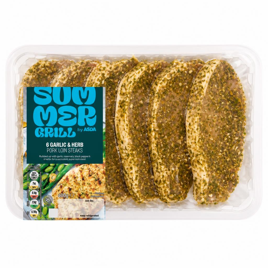 Summer Grill by ASDA 6 Garlic & Herb Pork Loin Steaks 660g