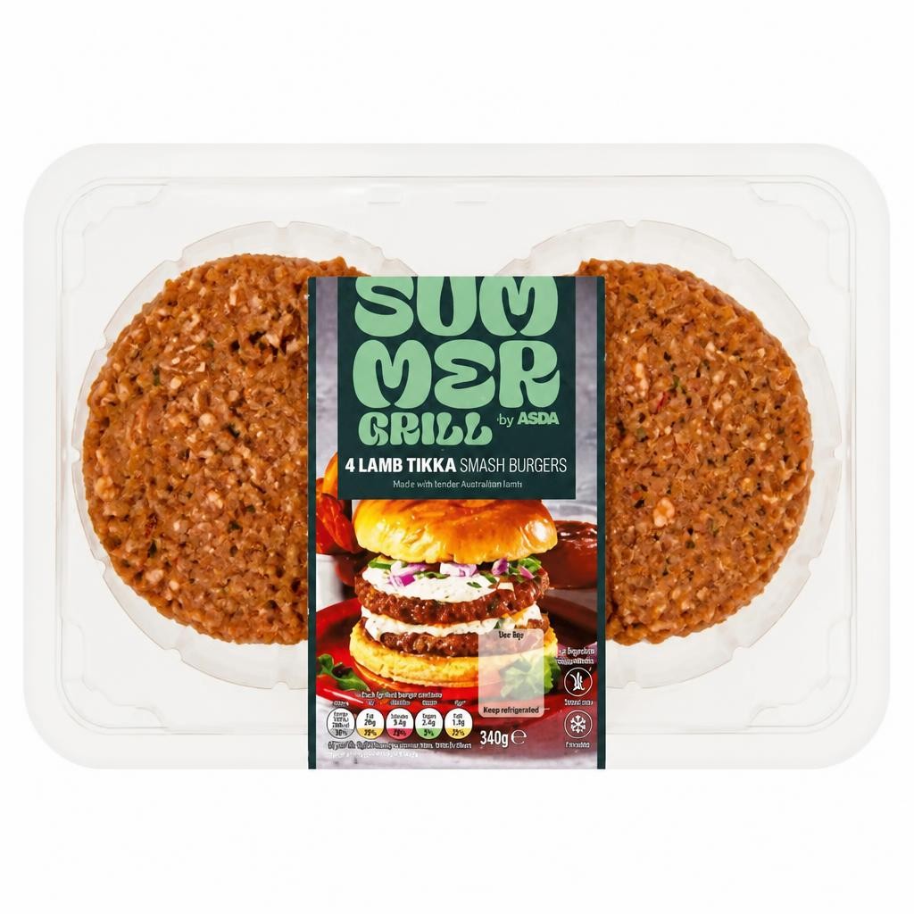 Summer Grill by ASDA 4 Lamb Tikka Smash Burgers 340g