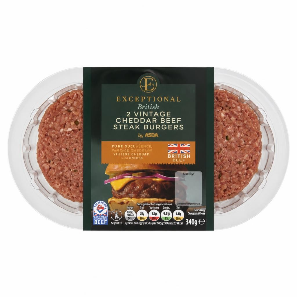 Exceptional by ASDA 2 British Vintage Cheddar Beef Steak Burgers 340g