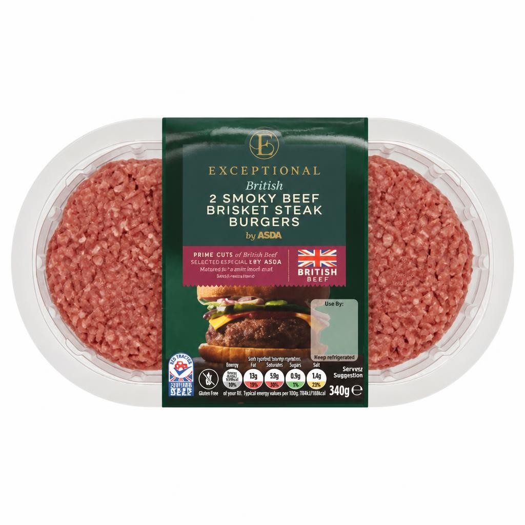 Exceptional by ASDA 2 British Smoky Beef Brisket Steak Burgers 340g