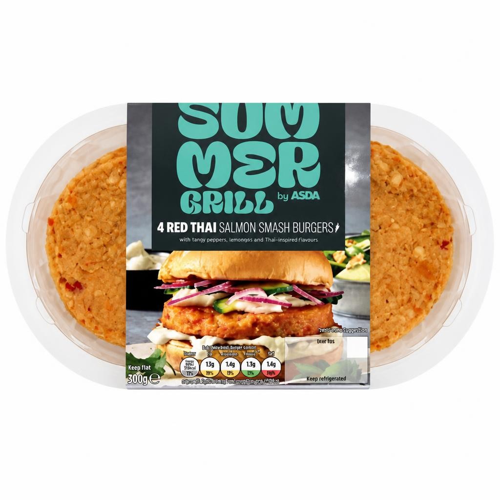 Summer Grill by ASDA 4 Red Thai Salmon Smash Burgers 340g