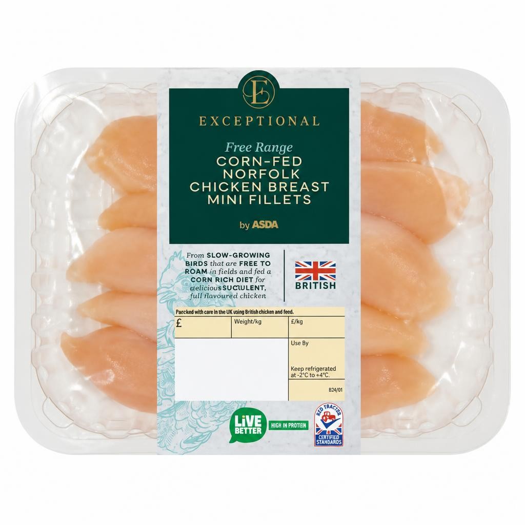 Exceptional by ASDA Free Range Corn-Fed Norfolk Chicken Breast Mini Fillets (Typically 0.25KG)