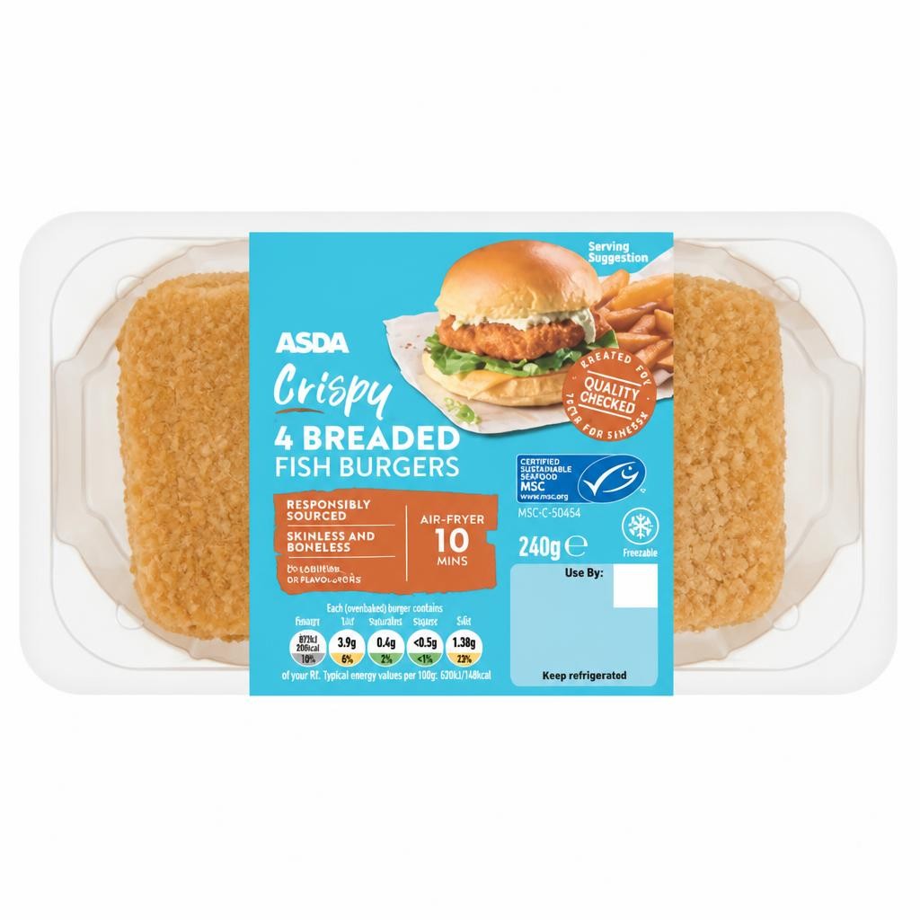 ASDA 4 Crispy Breaded Fish Burgers 240g