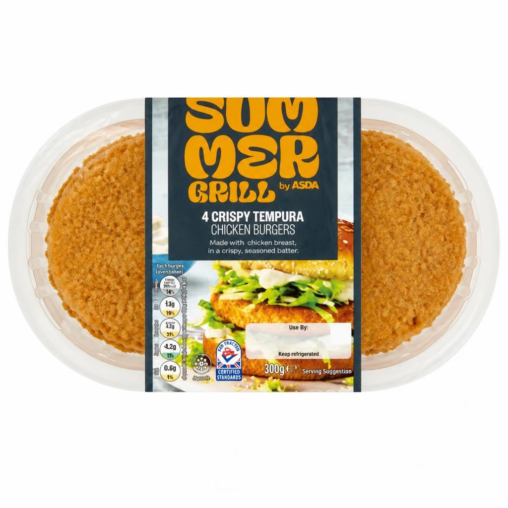 Summer Grill by ASDA 4 Crispy Tempura Chicken Burgers 300g