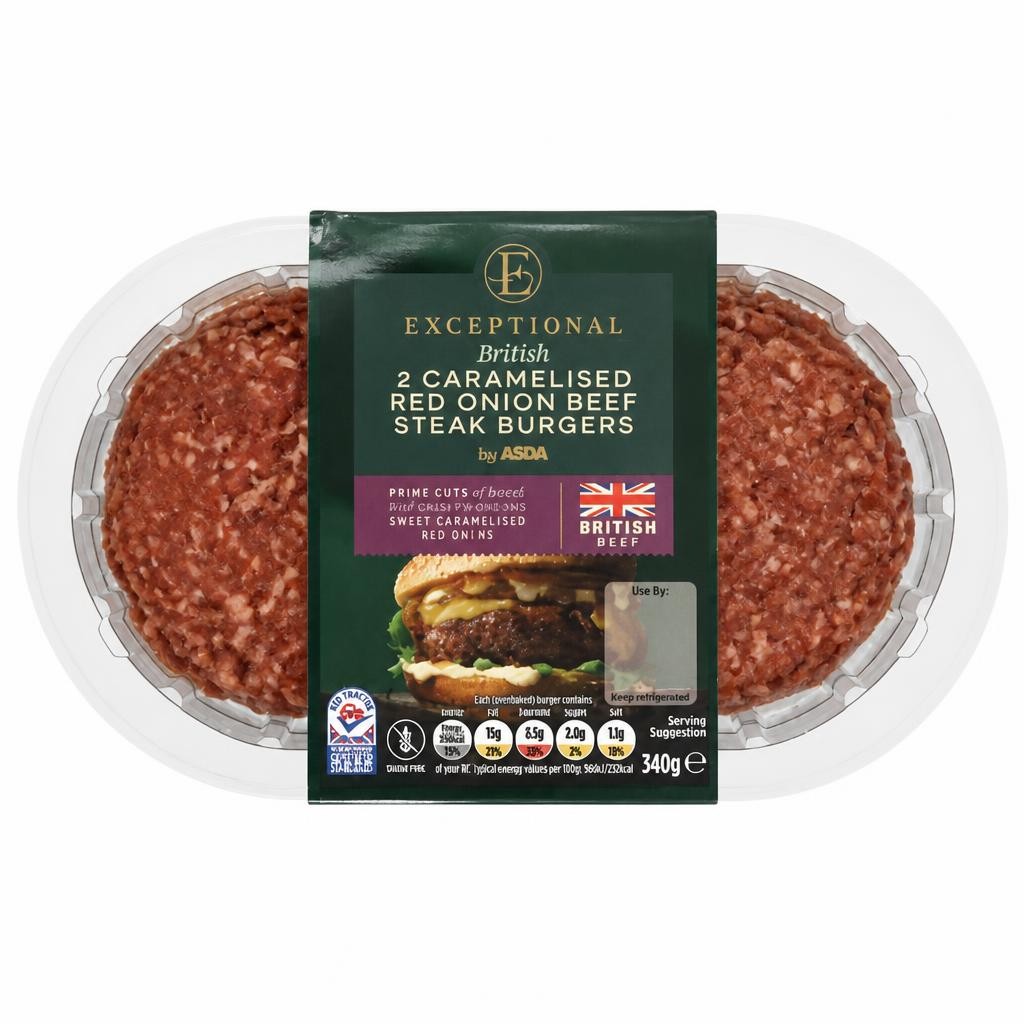Exceptional by ASDA 2 British Caramelised Red Onion Beef Steak Burgers 340g