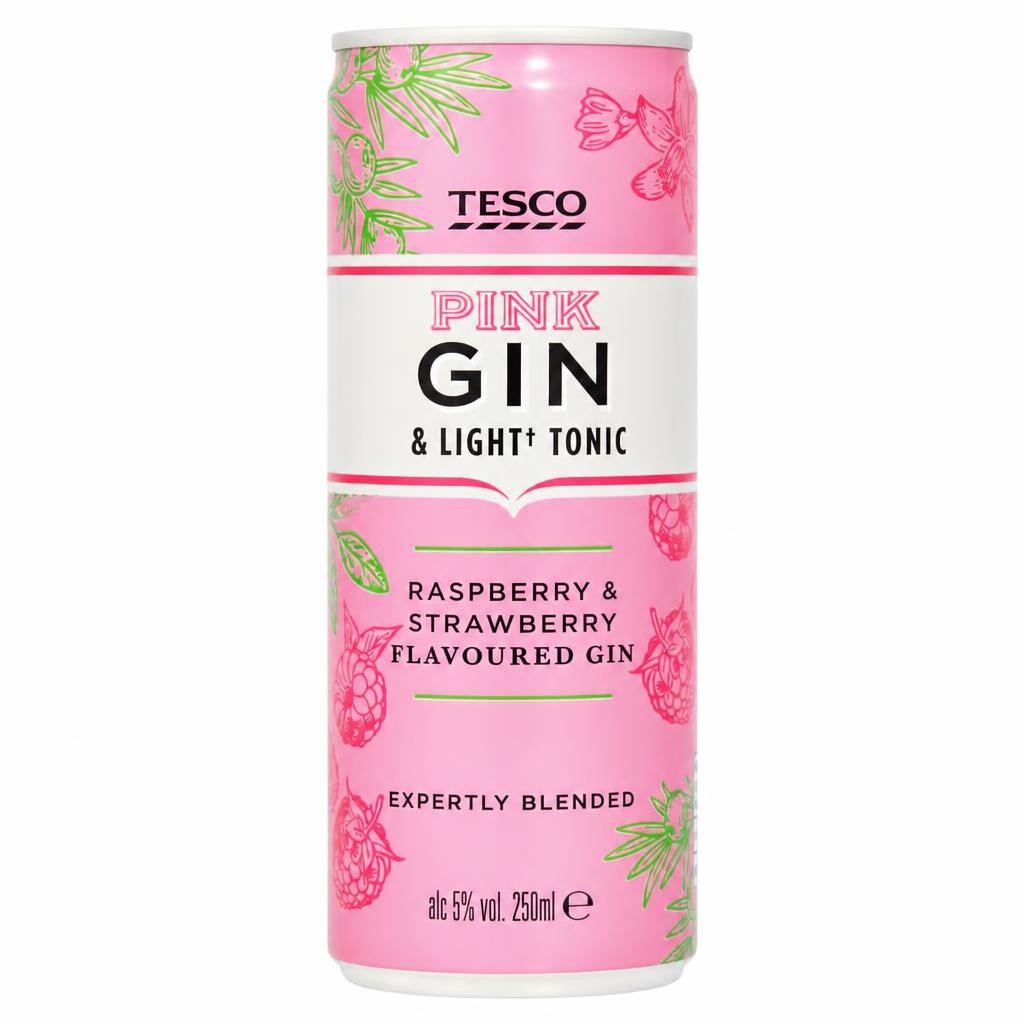 Tesco Pink Gin and Light Tonic Water Raspberry & Strawberry 250ml