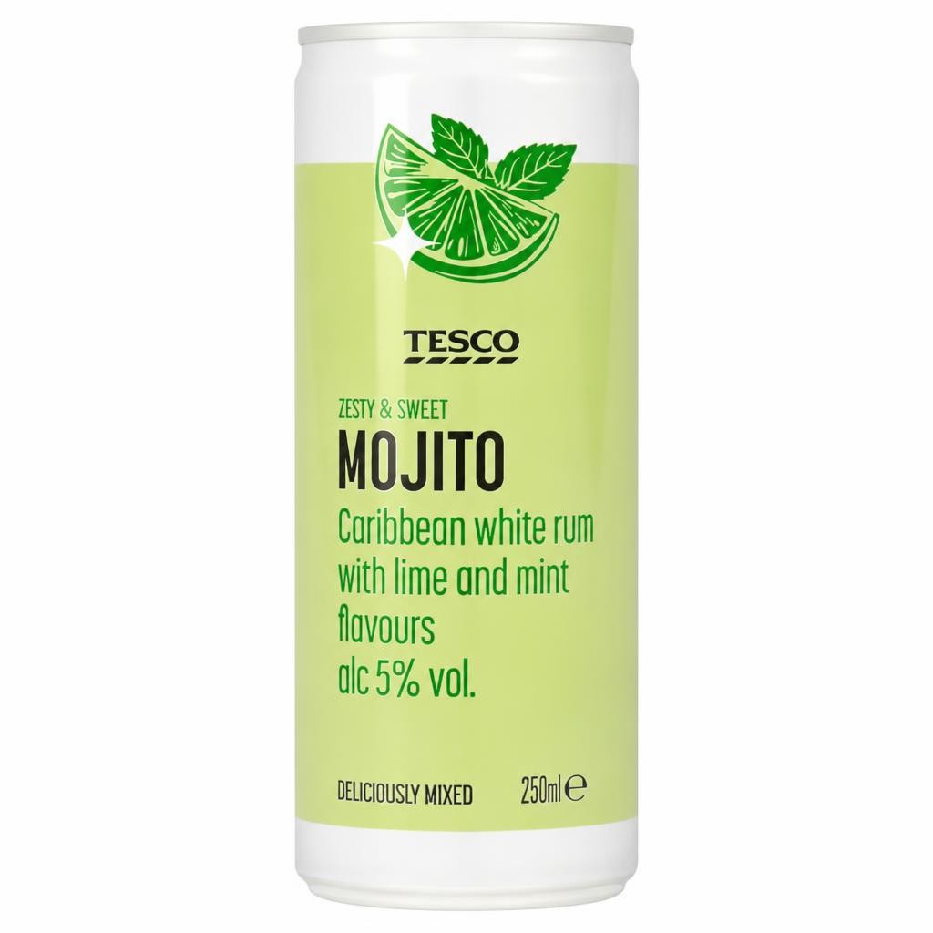 Tesco Mojito Caribbean white rum with Lime and Mint 250ml