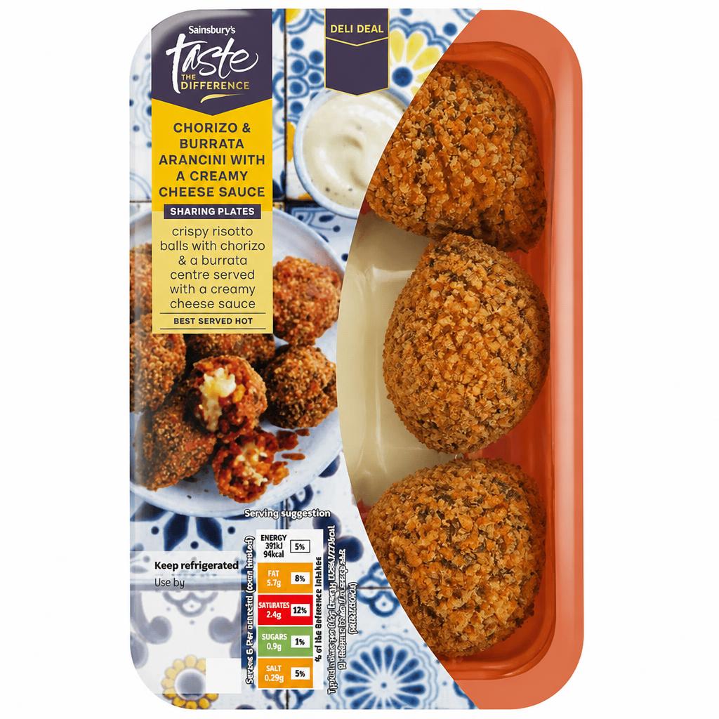 Sainsbury's Taste the Difference Chorizo & Burrata Arancini with a Creamy Cheese Sauce 220g