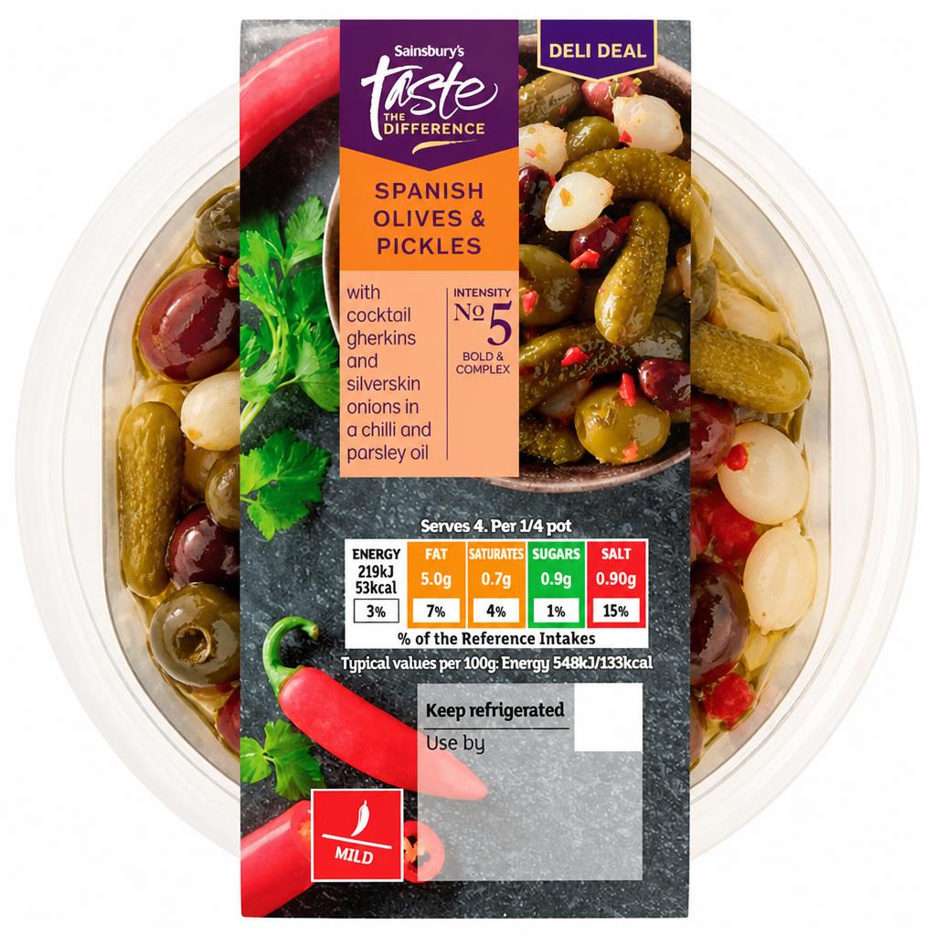 Sainsbury's 160g Spanish Olives & Pickles, Taste the Difference