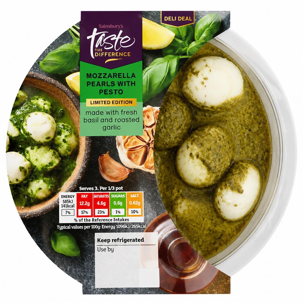 Sainsbury's Mozzarella Pearls with Pesto, Limited Edition, Taste the Difference 160g