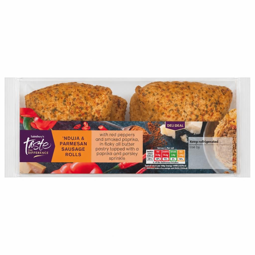Sainsbury's 270g 'Nduja & Parmesan Sausage Rolls, Taste the Difference