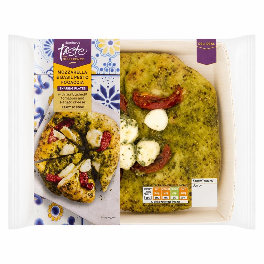 Sainsbury's 210g Mozzarella & Basil Pesto Focaccia, Taste the Difference