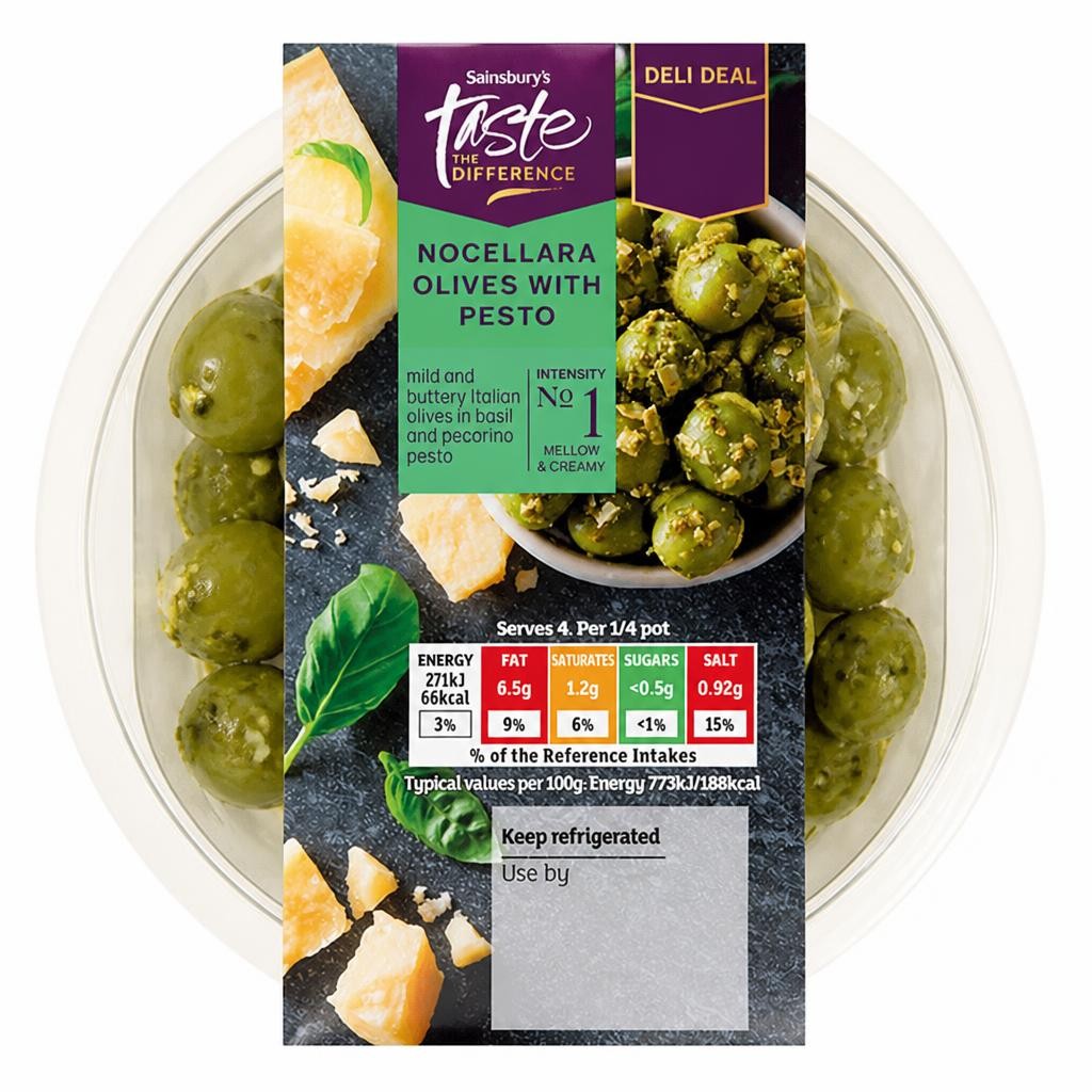 Sainsbury's 140g Nocellara Olives with Pesto, Taste the Difference