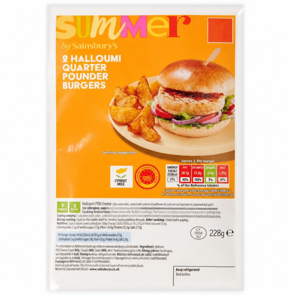 Sainsbury's Summer 2 x Halloumi Quarter Pounder Burgers 228g