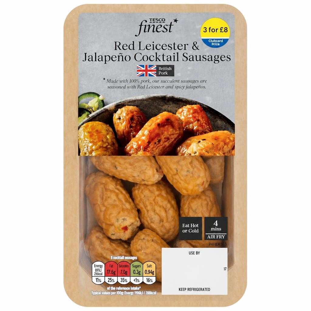 Tesco Finest, Red Leicester, Jalapeno Cocktail Sausages 225g
