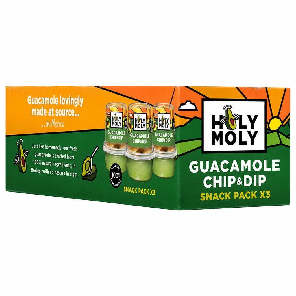 Holy Moly 3 x 76g Guacamole Chip & Dip Snack Pack