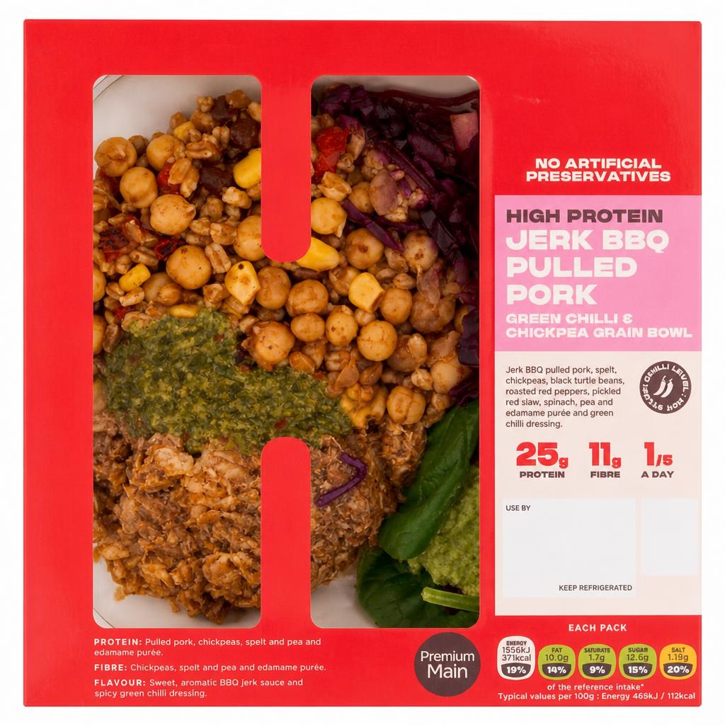 HIDE Jerk BBQ Pulled Pork, Chickpea & Grain Bowl 332g