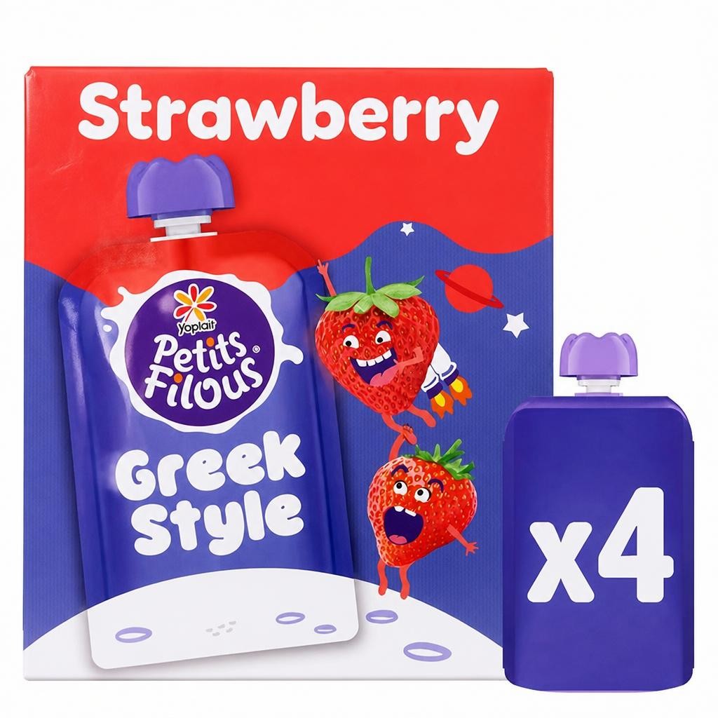 Petits Filous 4 x 85g Greek Style Strawberry Kids Yoghurt Pouch