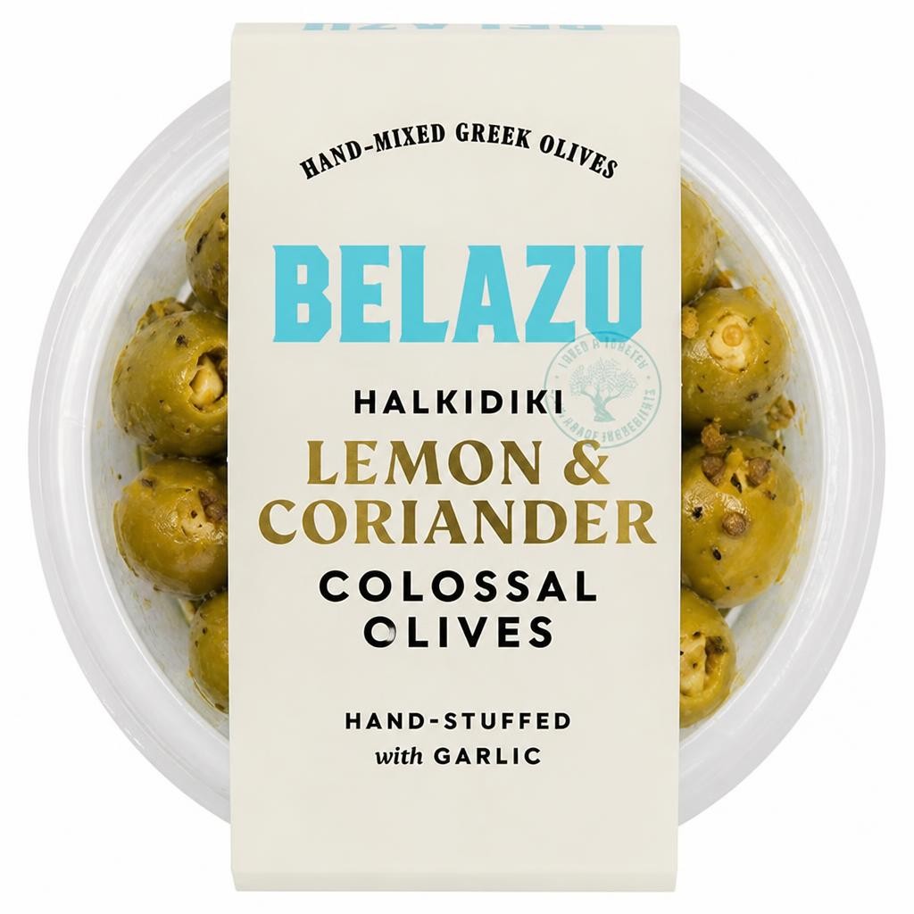 Belazu 140g Halkidiki Lemon & Coriander Colossal Olives