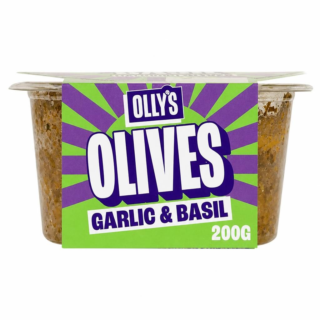 Olly's 200g Garlic & Basil Halkidiki Olives
