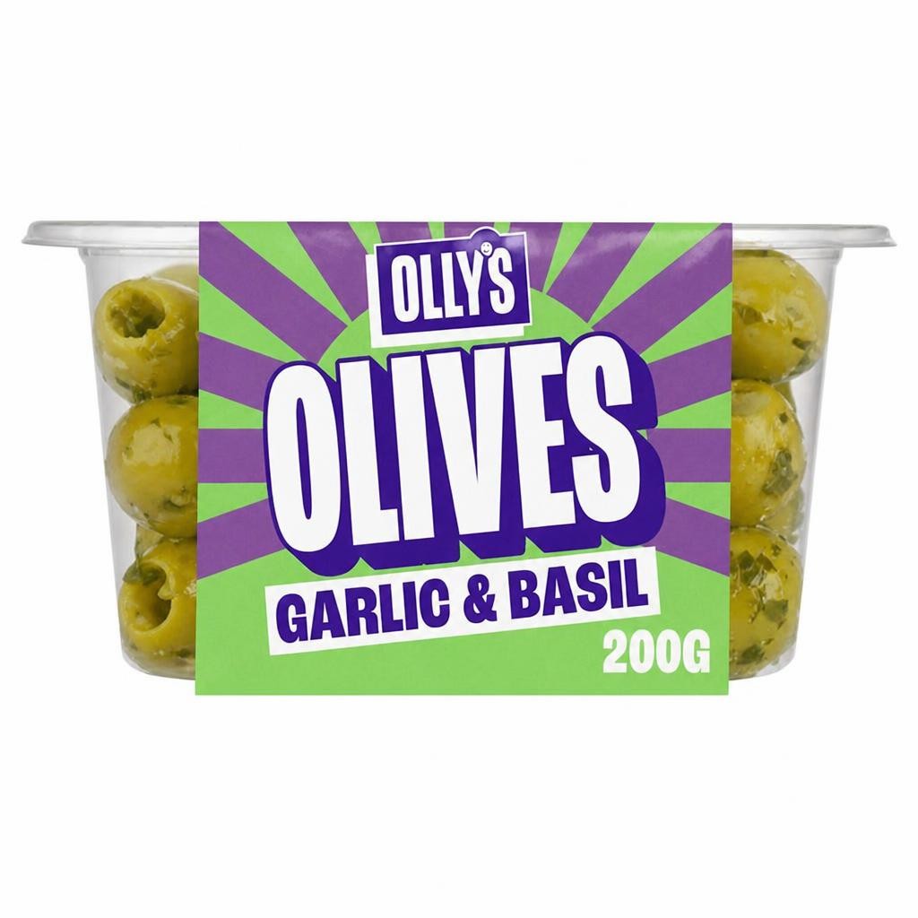 Olly's 200g Garlic & Basil Halkidiki Olives