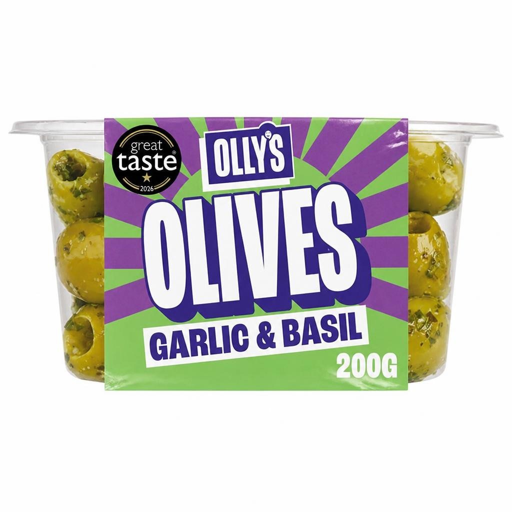 Olly's 200g Garlic & Basil Halkidiki Olives