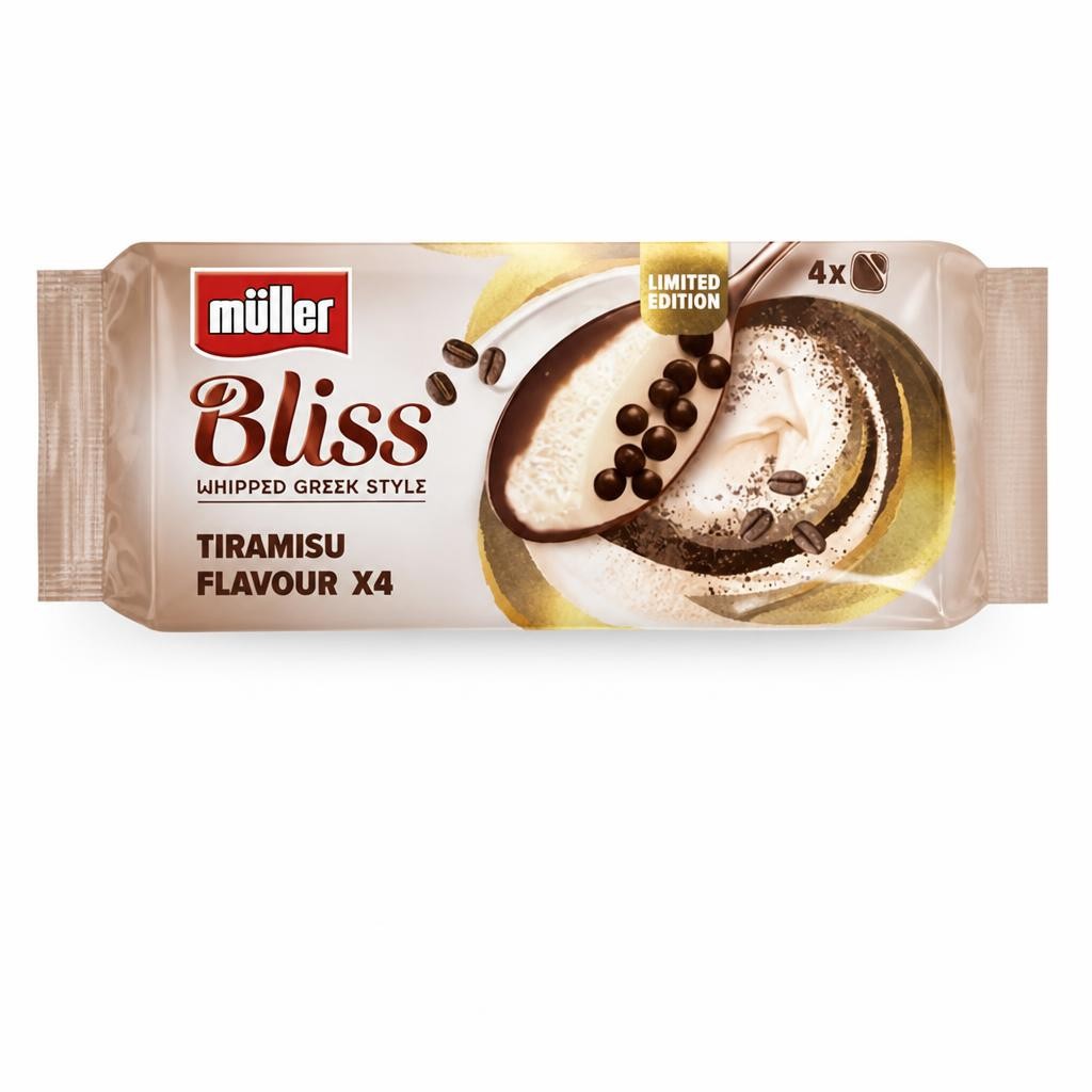 Müller Bliss 4 x 100g Tiramisu Flavour Whipped Greek Style Yoghurt, Limited Edition