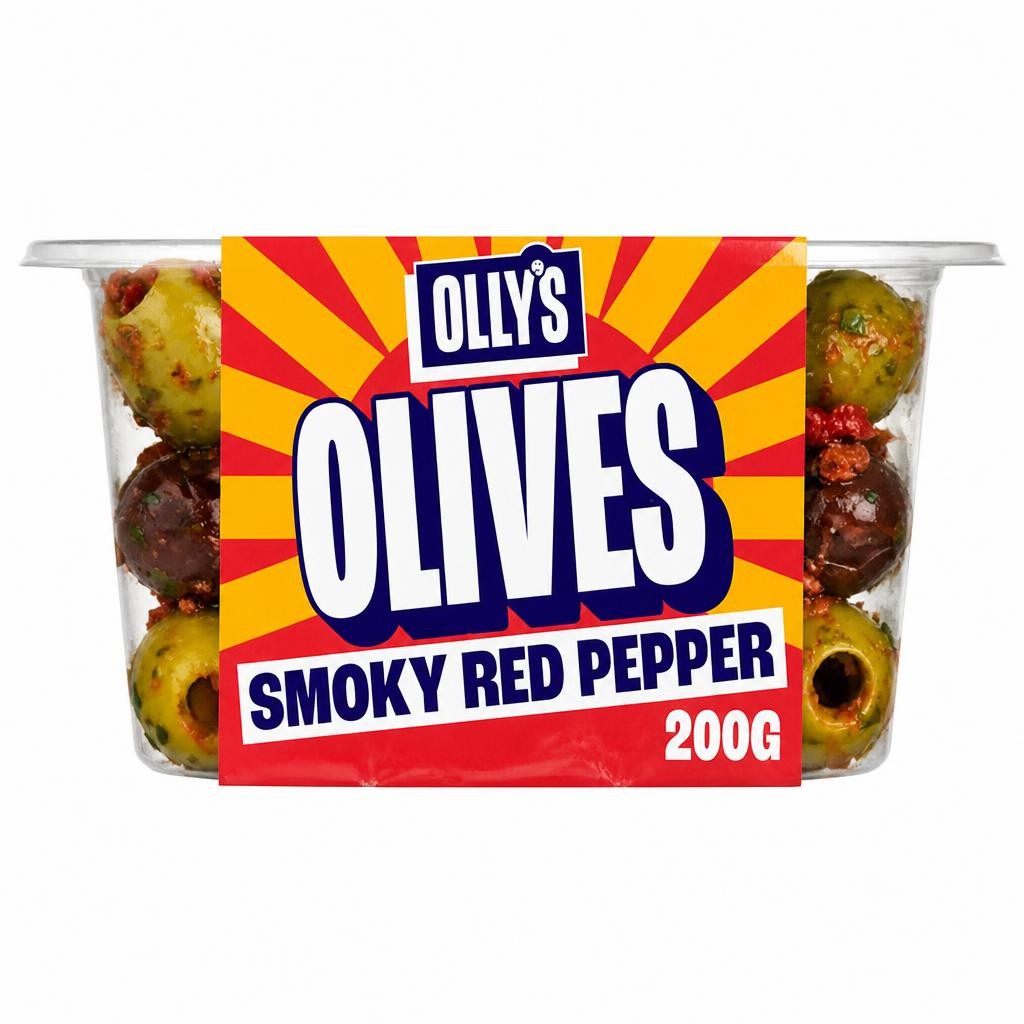 Olly's 200g Smoky Red Pepper Halkidiki & Volos Olives