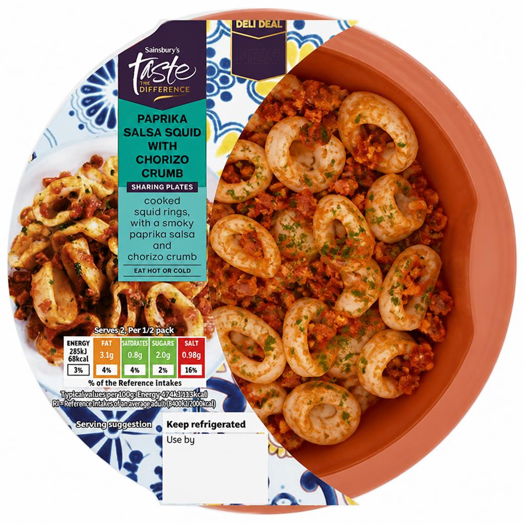Sainsbury's 120g Chorizo Crumb Paprika Salsa Squid, Taste the Difference