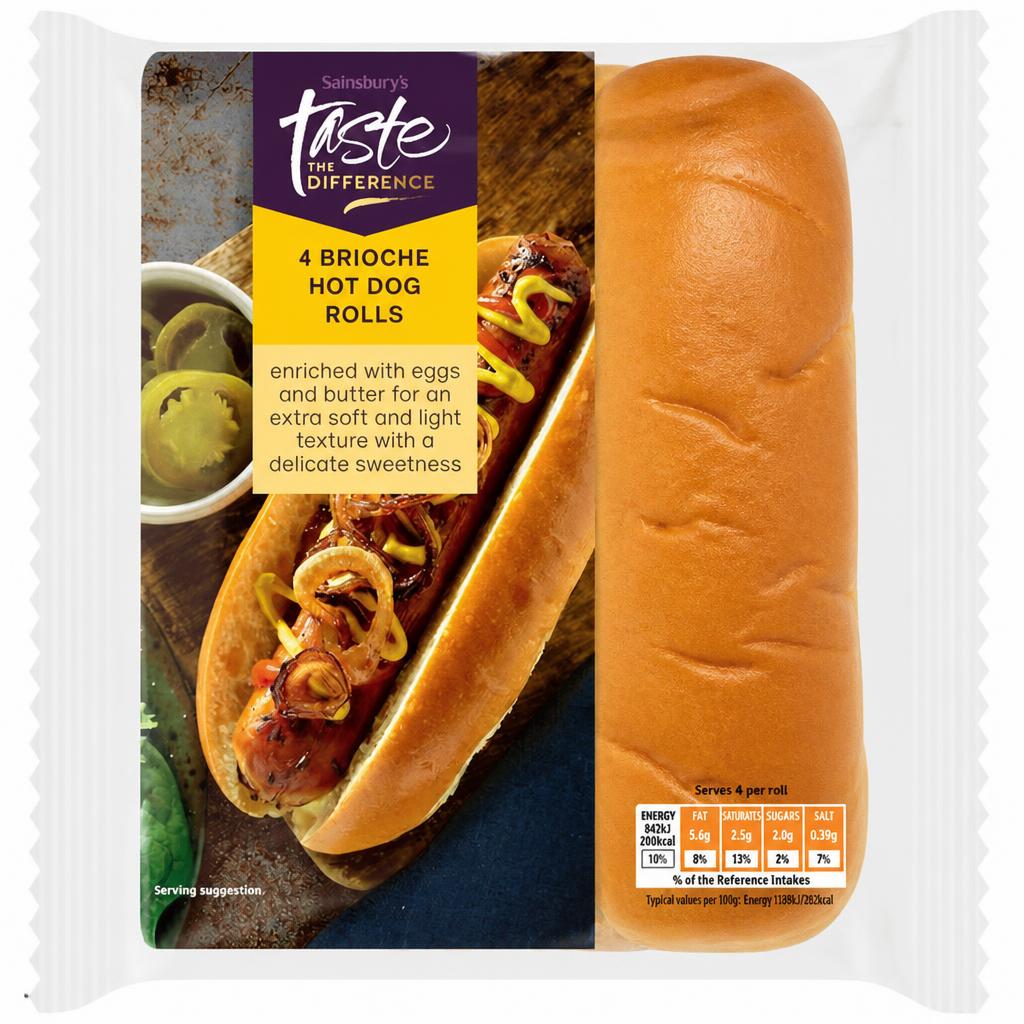 Sainsbury's 4 x Brioche Hot Dog Rolls, Taste the Difference