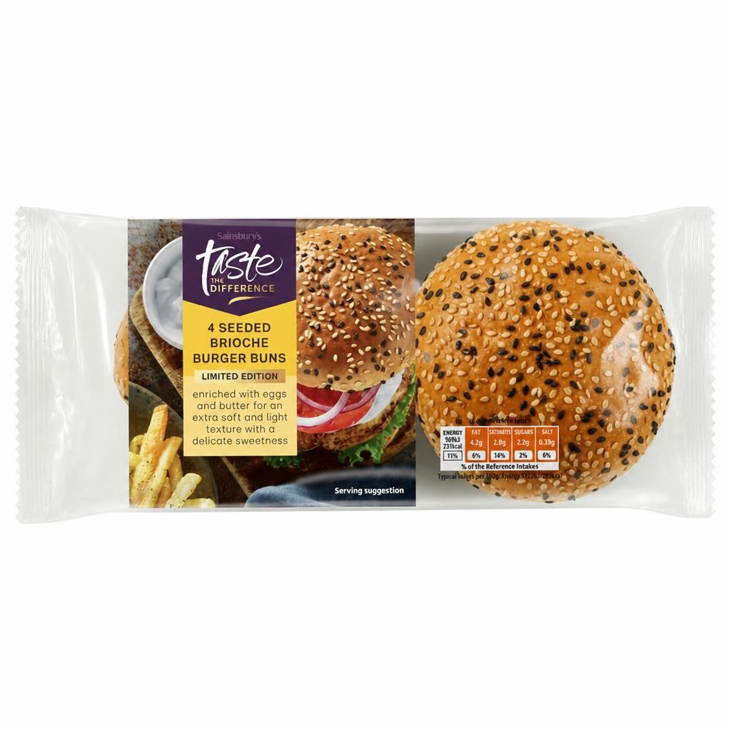 Sainsbury's 4 x Seeded Brioche Burger Buns, Limited Edition, Taste the Difference