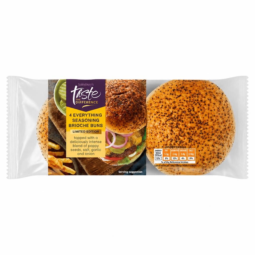 Sainsbury's Everything Seasoning Brioche Buns Rolls, Limited Edition, Taste the Difference x4