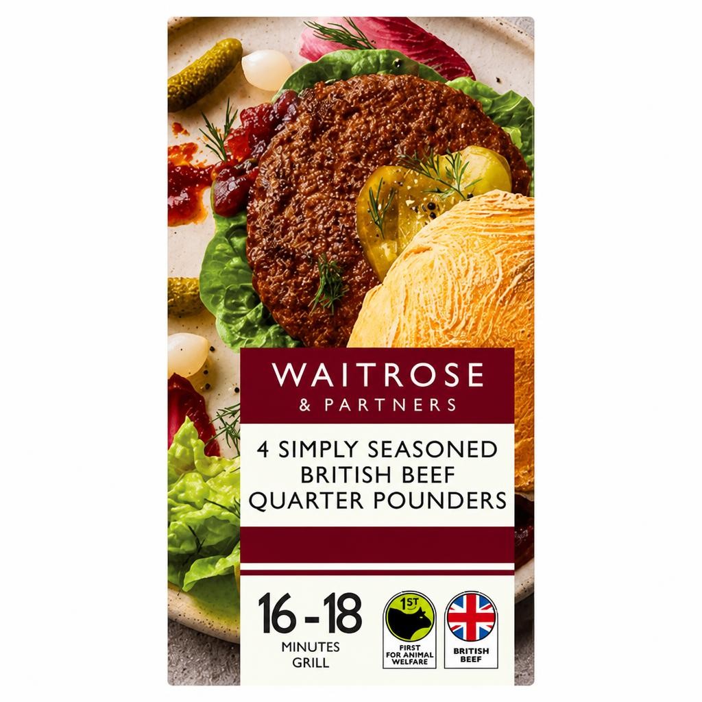 Waitrose Simply Seasoned 4 British Beef Quarter Pounders
