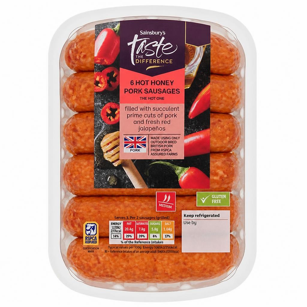Sainsbury's Taste the Difference 6 Hot Honey Pork Sausages 400g