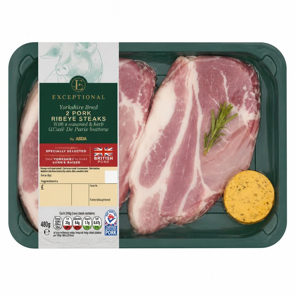Exceptional by ASDA Exceptional Yorkshire Bred 2 Pork Ribeye Steaks 480g