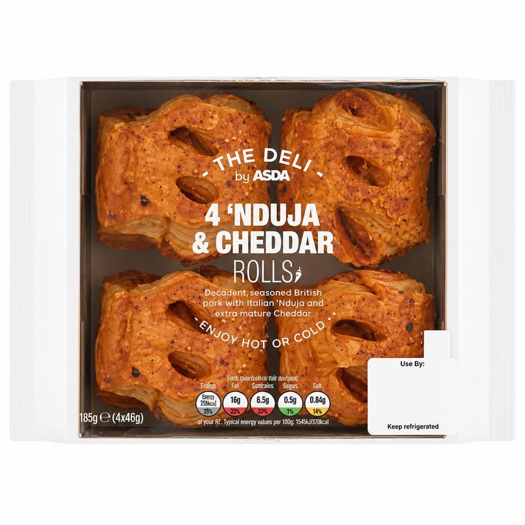 The Deli by ASDA 'Nduja & Cheddar Rolls 188g (4 x 47g)