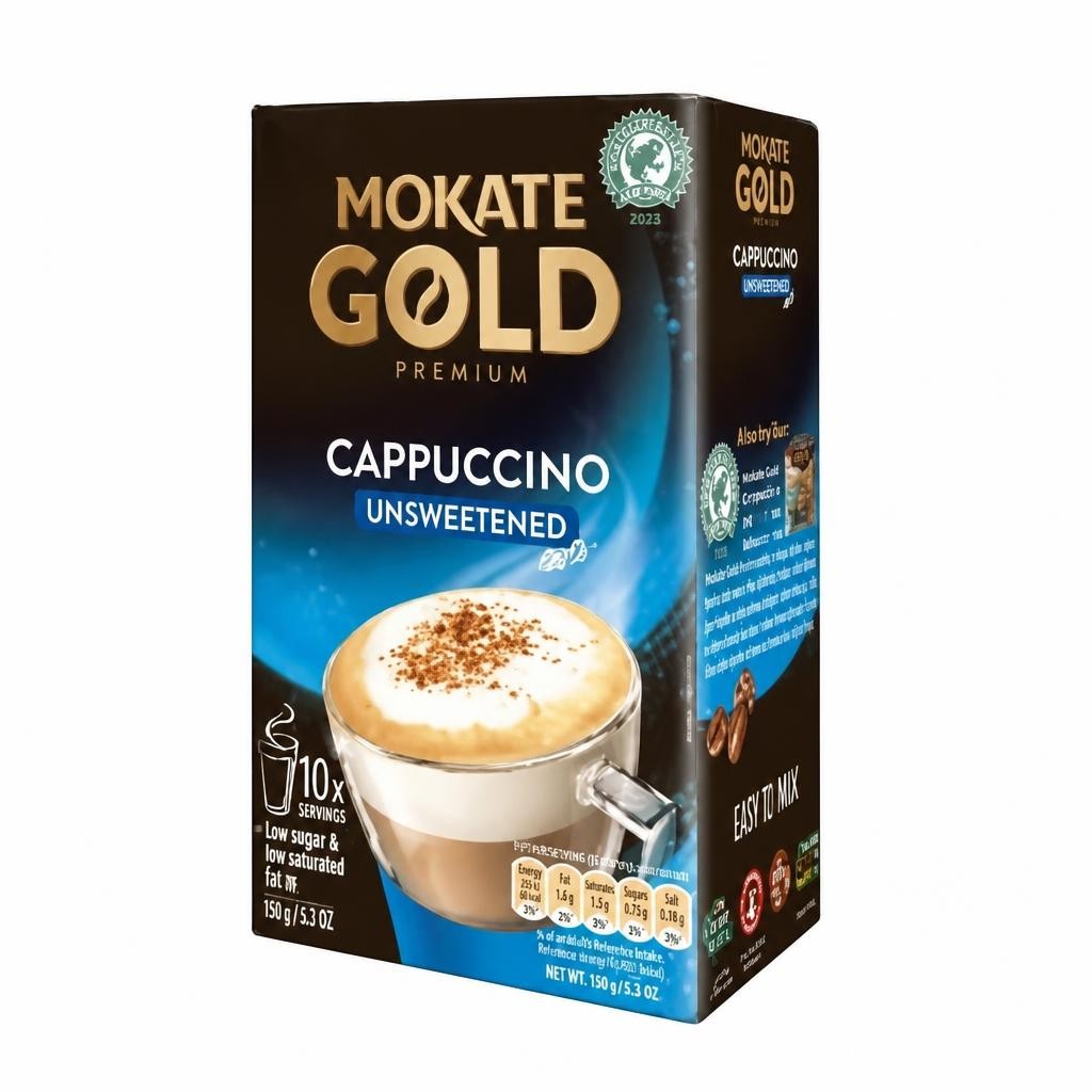 Mokate Premium Gold Cappuccino Unsweetened Pack of 10 140g