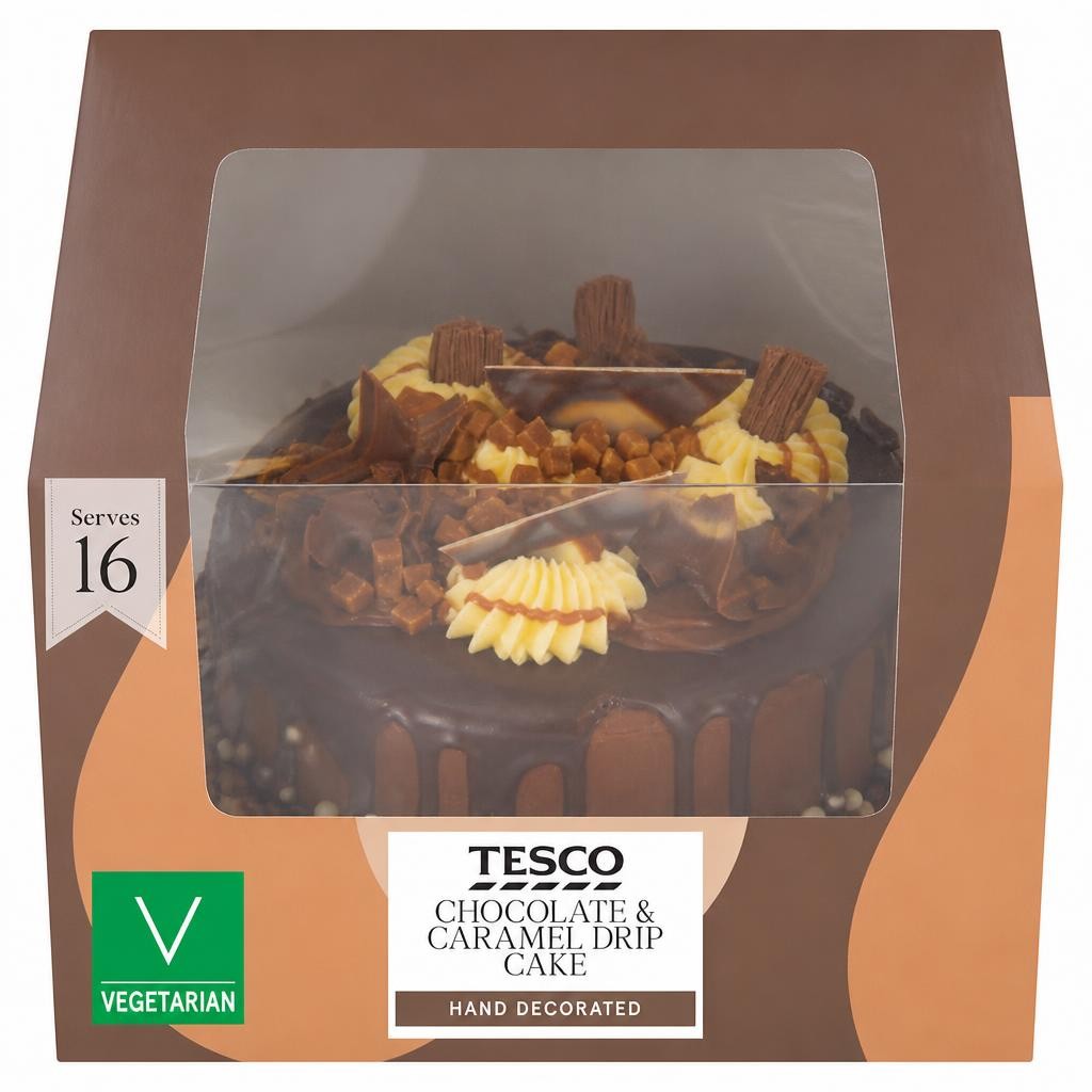 Tesco Chocolate & Salted Caramel Drip Cake Serves 16