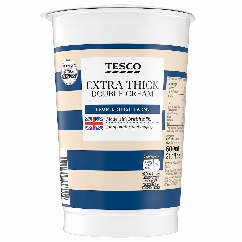 Tesco Fresh British Extra Thick Double Cream 600Ml