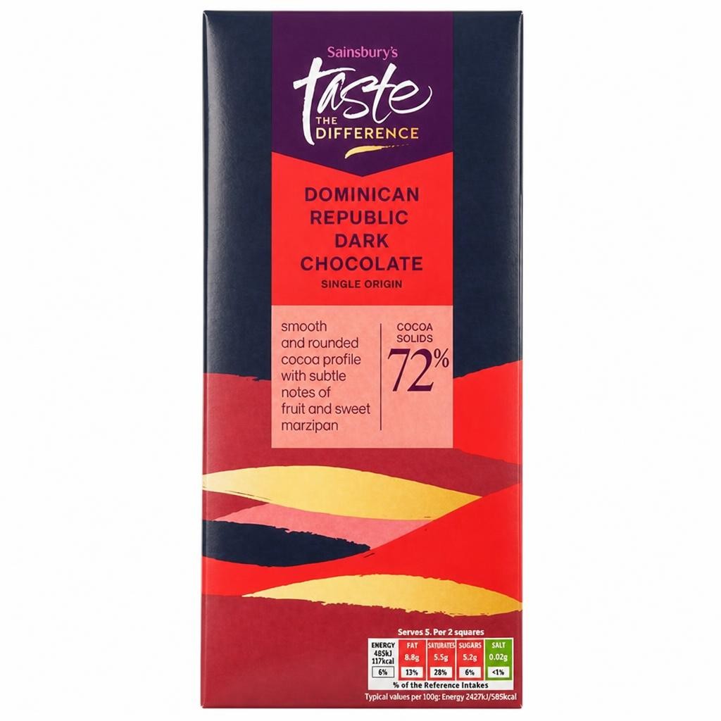Sainsbury's Dominican Republic 72% Dark Chocolate, Taste the Difference 100g