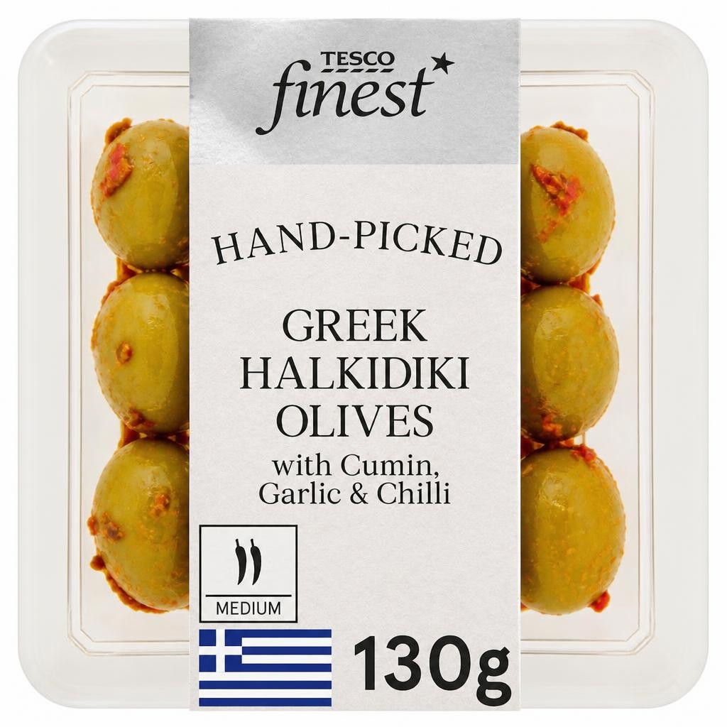 Tesco Finest Greek Halkidiki Olives with Cumin, Garlic & Chilli 130g