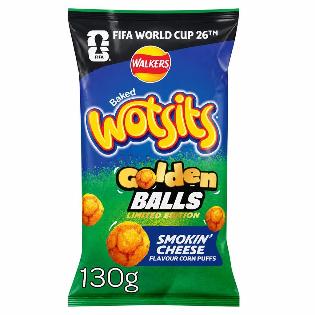 Walkers Wotsits 130g Golden Balls Smokin Cheese Puffs Sharing Crisps