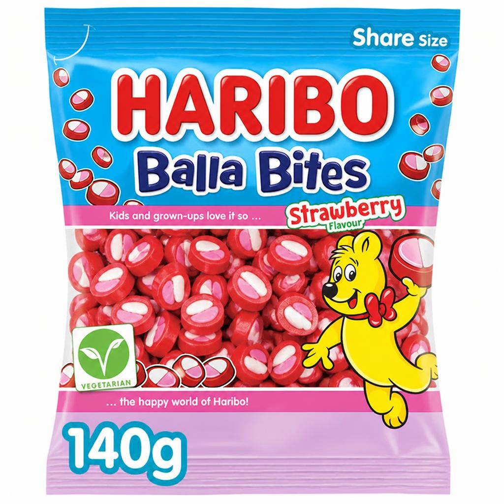 Haribo Balla Bites 140g Strawberry Flavour Sweets Sharing Bag Chewy