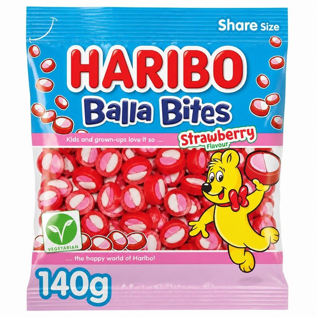 Haribo Balla Bites 140g Strawberry Flavour Sweets Sharing Bag Chewy