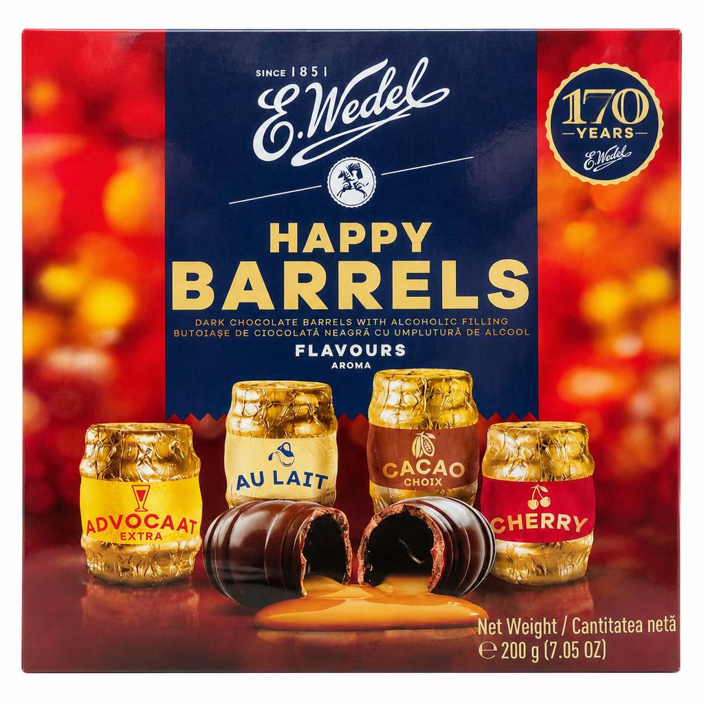 E.Wedel Dark Chocolate Barrels Plus Alcohol Filling 200G
