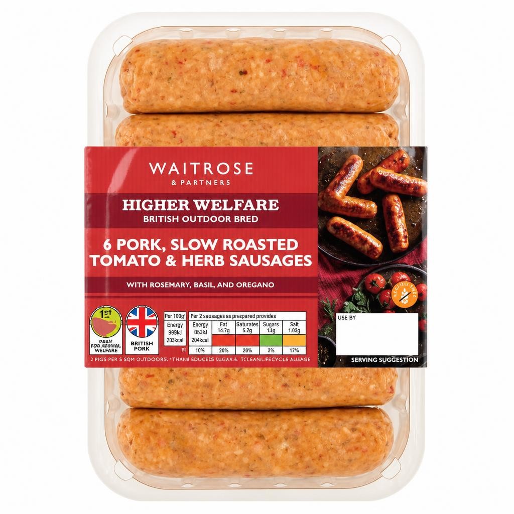 Waitrose Pork Slow Roasted Tomato & Herb Sausages